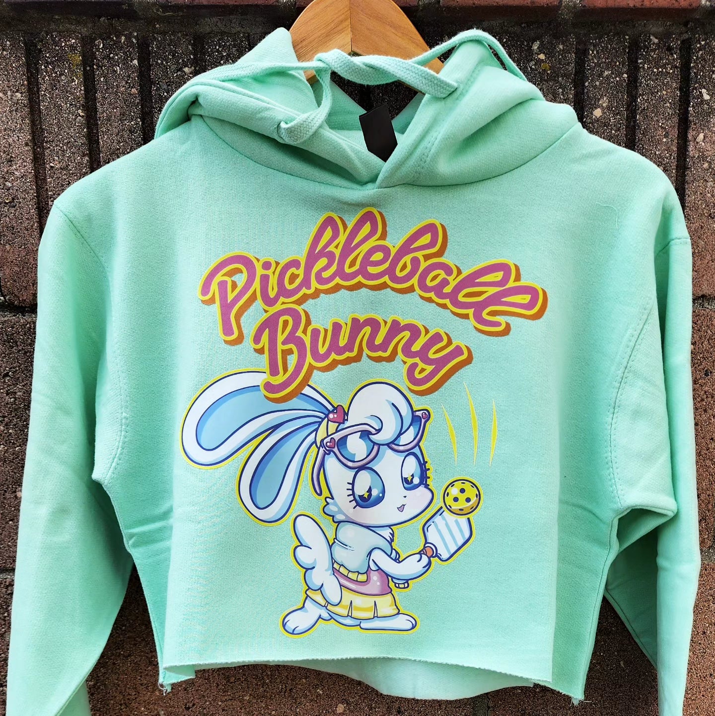 Pickleball Bunny Mint Green Crop Top hoodie Womens
