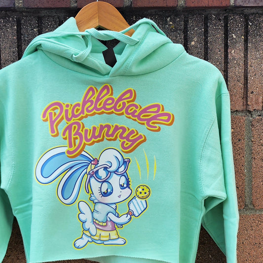 Pickleball Bunny Mint Green Crop Top hoodie Womens