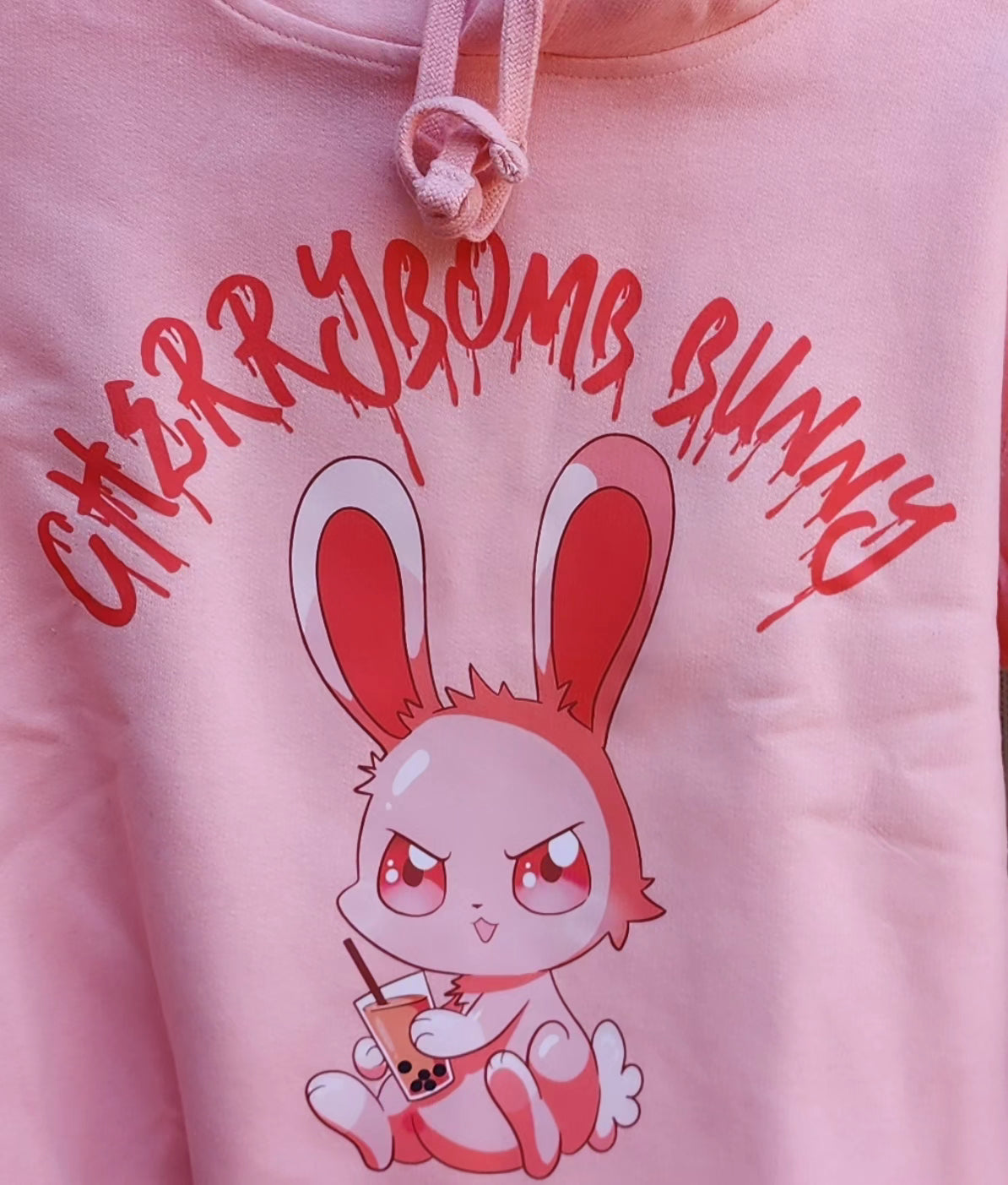 CherryBombBunny Crop Top Hoodie - Pink