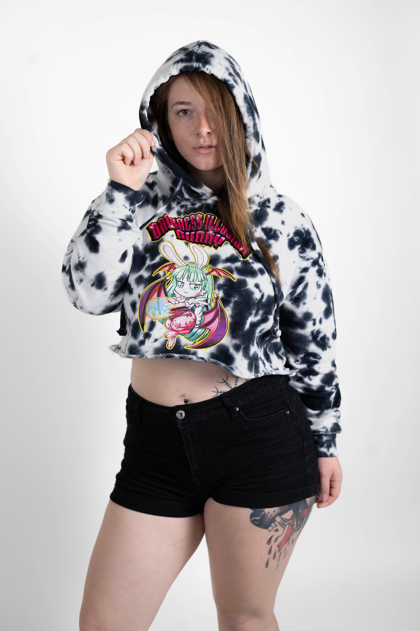 Darkness Illusion Bunny Crop Top Hoodie